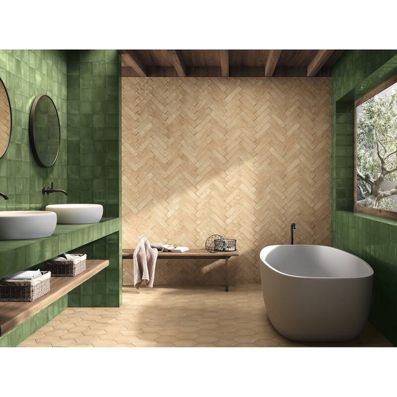 BATCH San Miyos 5x5 Porcelain Floor and Wall Tile Green Bed